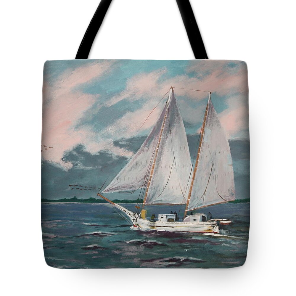 Bugeye Tote Bag featuring the painting Bugeye Racing the Storm by Mike Jenkins