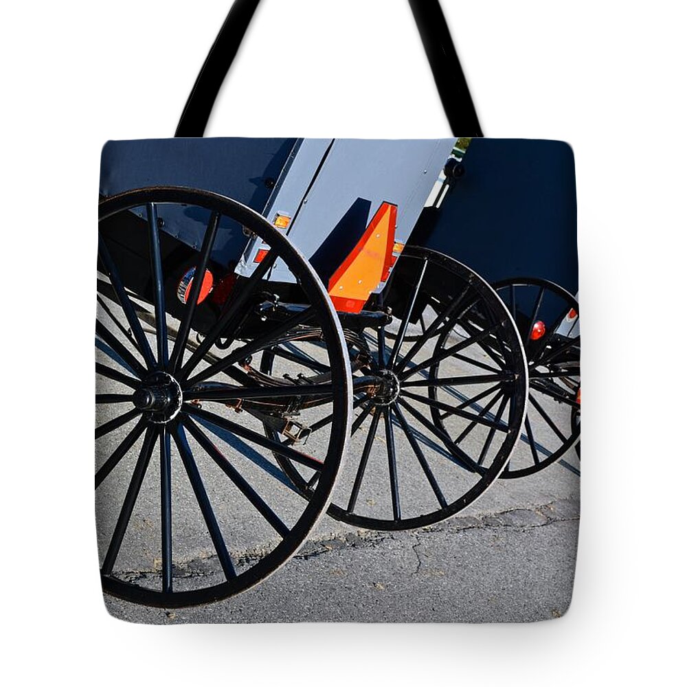 Amish Tote Bag featuring the photograph Buggy Parking Lot by Tana Reiff