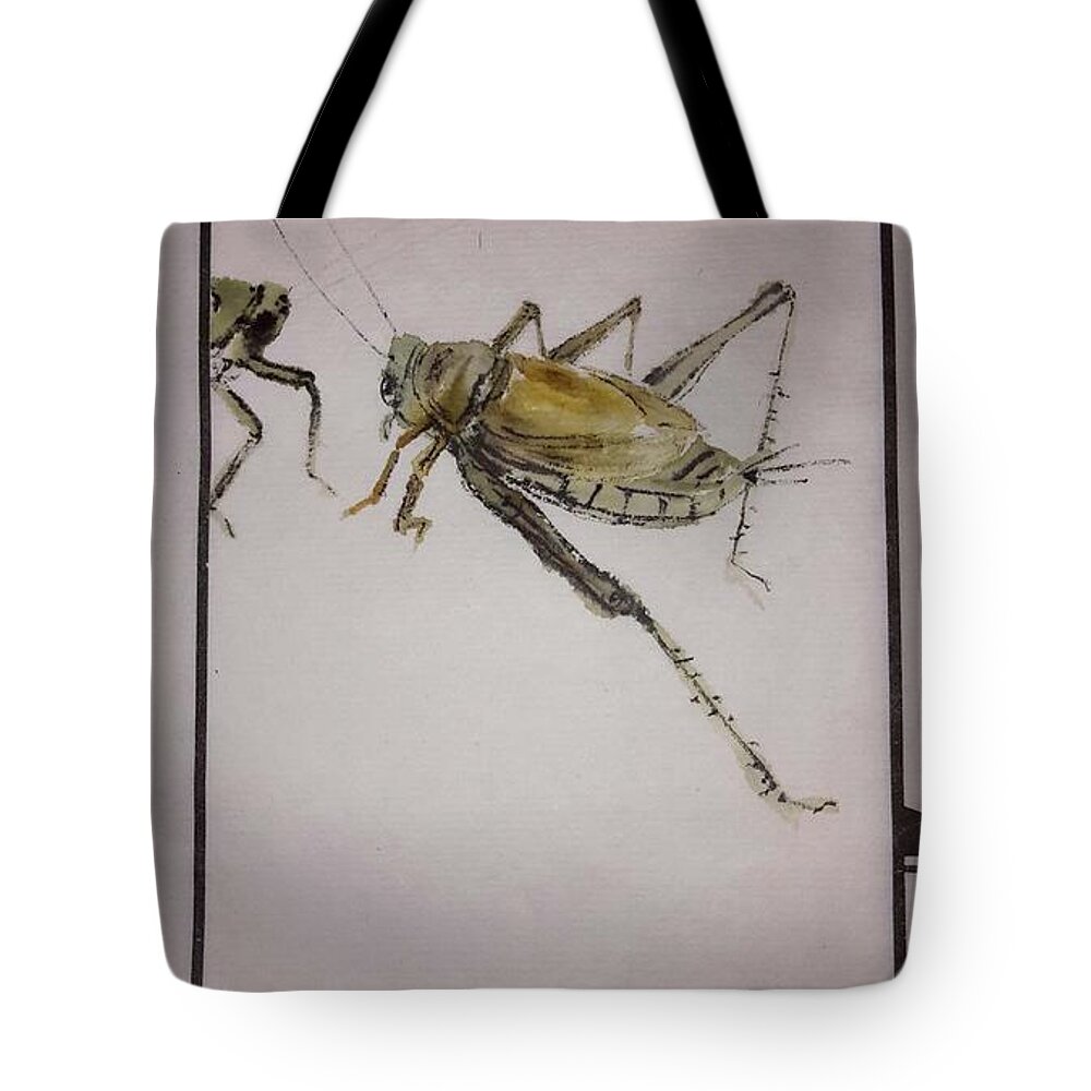 Insects. Flowers. Botanical Tote Bag featuring the painting Bugs aND blooms album by Debbi Saccomanno Chan
