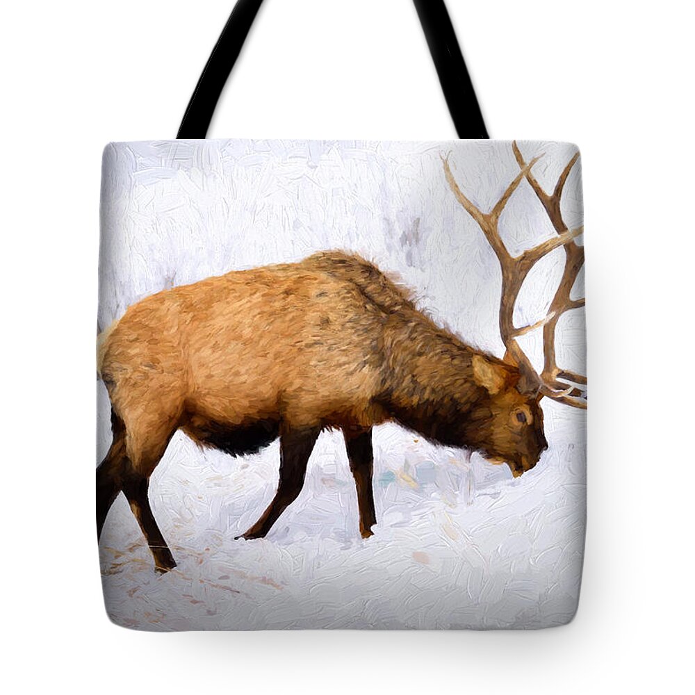Elk Tote Bag featuring the photograph Bull Elk in Winter by Greg Norrell