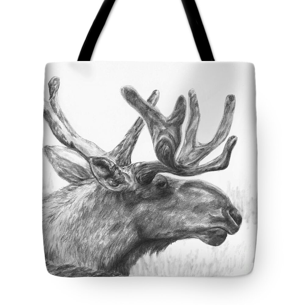 Moose Tote Bag featuring the drawing Bull moose study by Meagan Visser