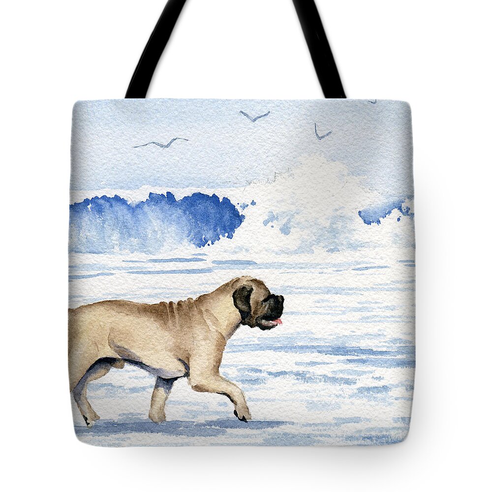 Bullmastiff Tote Bag featuring the painting Bullmastiff On The Beach by David Rogers
