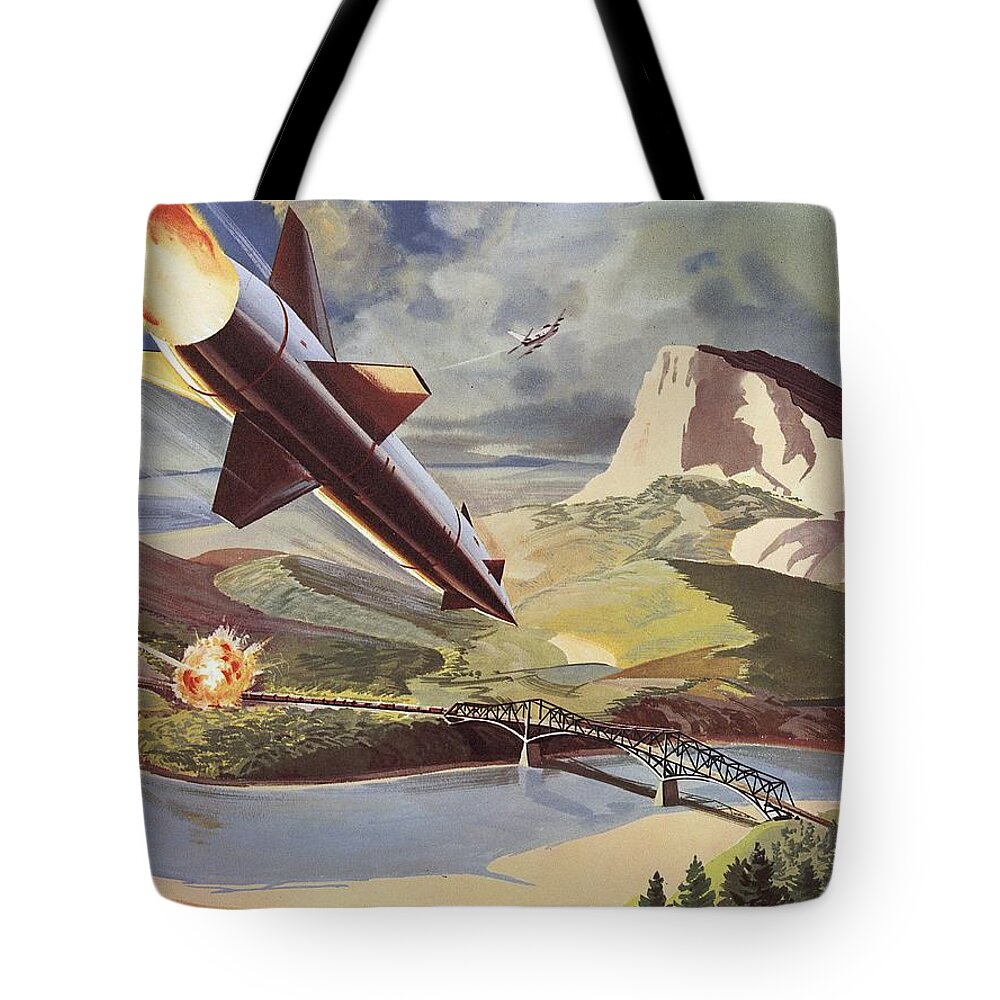 Bullpup Air To Surface Missile Tote Bag featuring the painting Bullpup Air To Surface Missile by American School