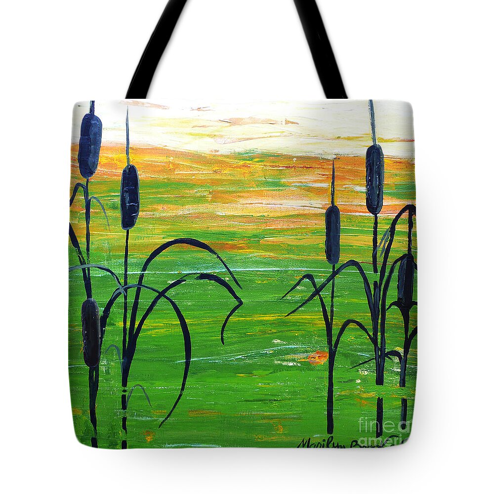 Painting Tote Bag featuring the painting Bullrushes by Marilyn Brooks