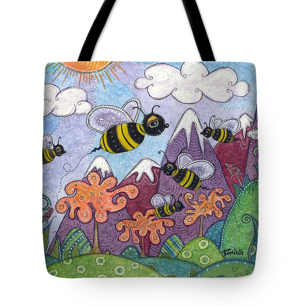 Whimsical Landscape Tote Bag featuring the painting Bumble Bee Buzz by Tanielle Childers