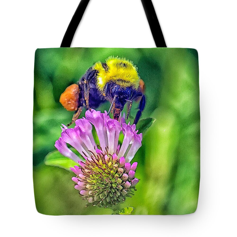 Flower Tote Bag featuring the photograph Bumble Bee On Clover by Constantine Gregory
