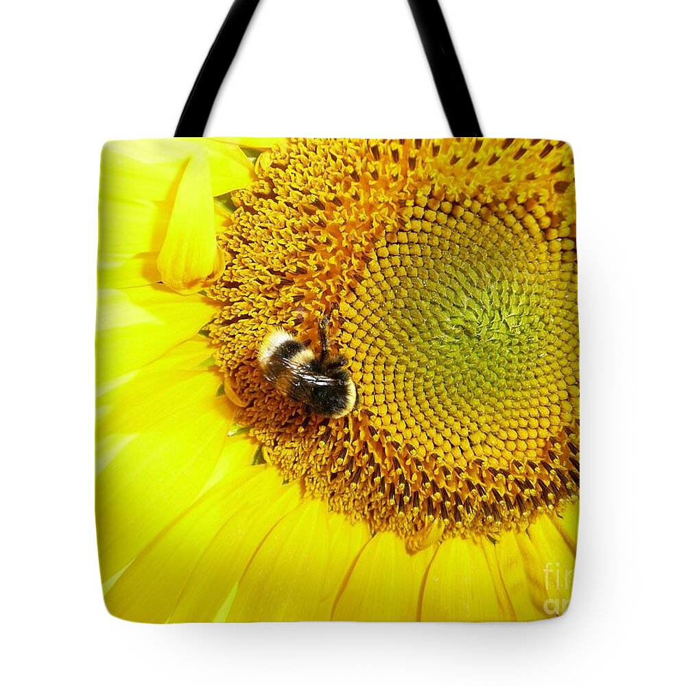 Artistic Tote Bag featuring the photograph Bumblebee on Sunflower by Jean Bernard Roussilhe