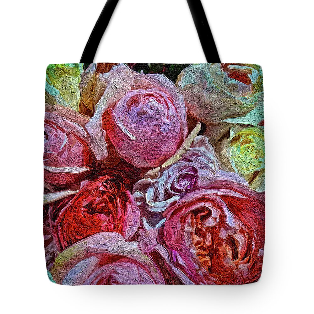 Pink Tote Bag featuring the painting Bunch Of Roses by Joan Reese
