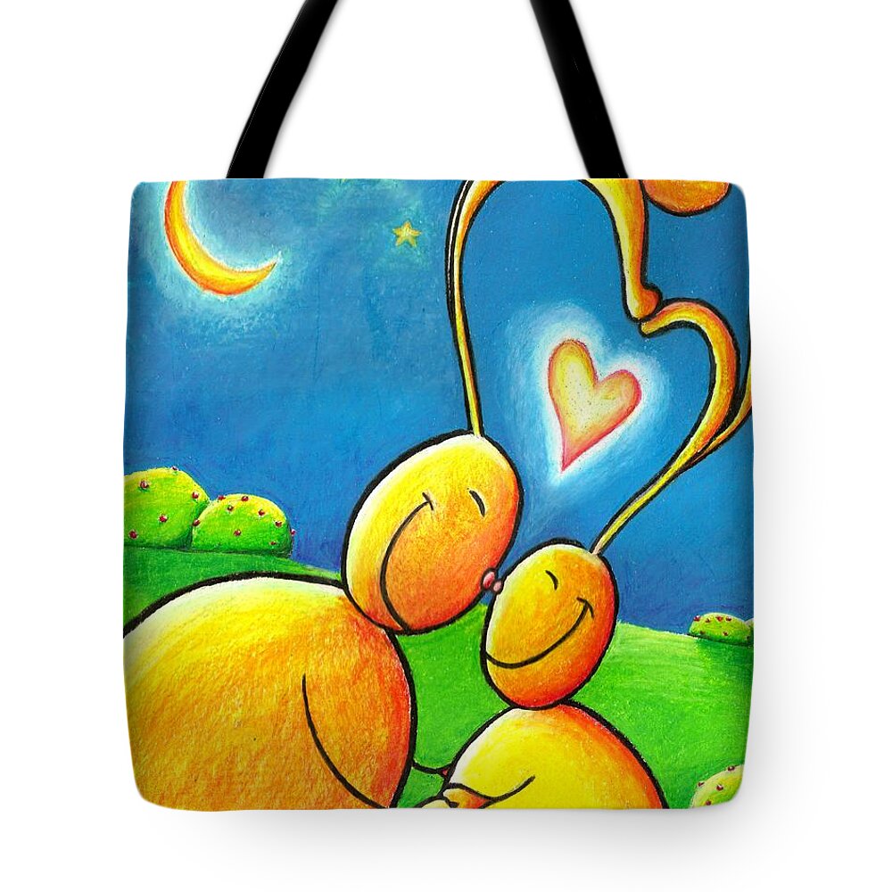 Bunny Tote Bag featuring the drawing Bunny Love Nose Rub by Laura Ostrowski
