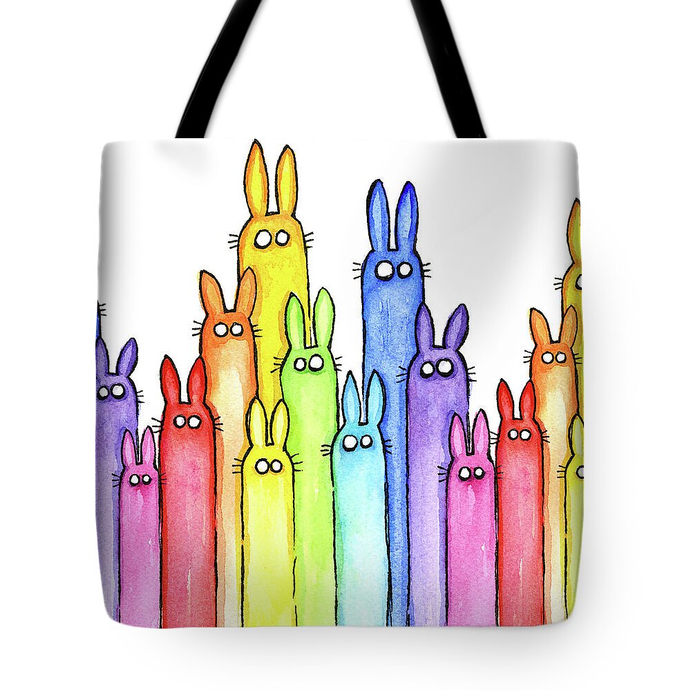 Baby Tote Bag featuring the painting Bunny Rainbow Pattern by Olga Shvartsur