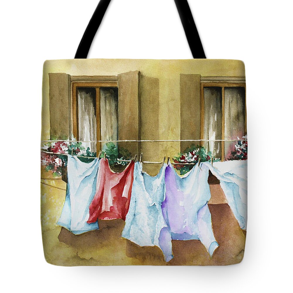 Italy Tote Bag featuring the painting Burano Laundry by Lael Rutherford