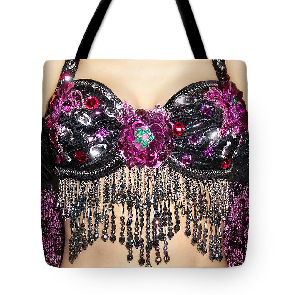 Burgundy flower bra. Ameynra fashion belly dance series Tote Bag