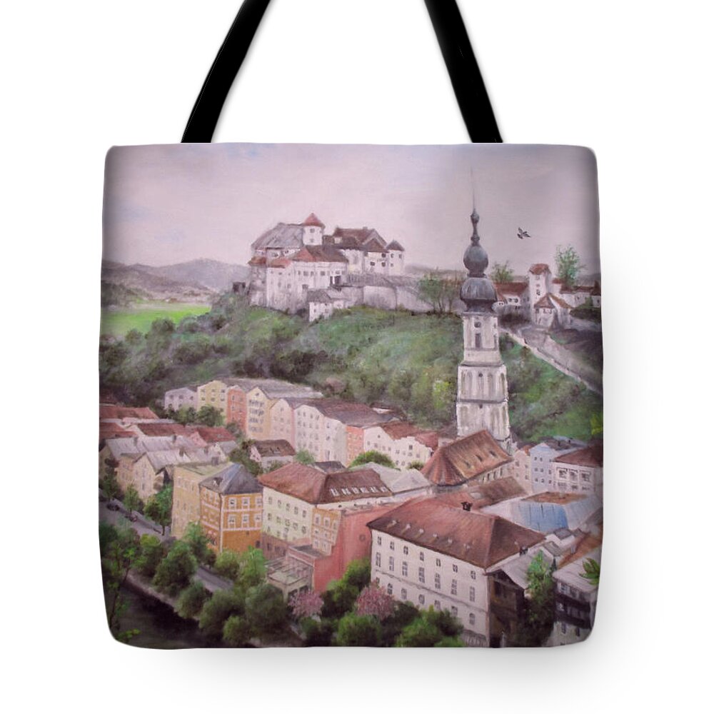 Spring Days In Burghausen Tote Bag featuring the painting Burhausen by Sorin Apostolescu