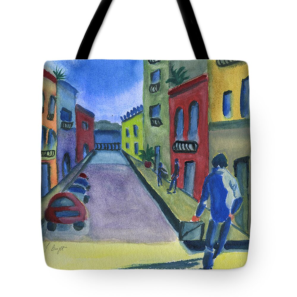 Business In Old San Juan Tote Bag featuring the painting Business In Old San Juan by Frank Bright