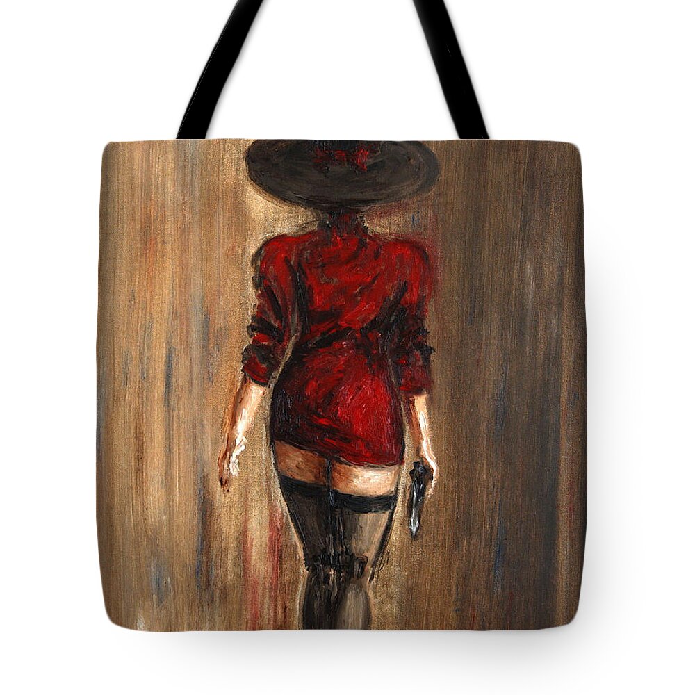 Lady Tote Bag featuring the painting Business lady by Arturas Slapsys