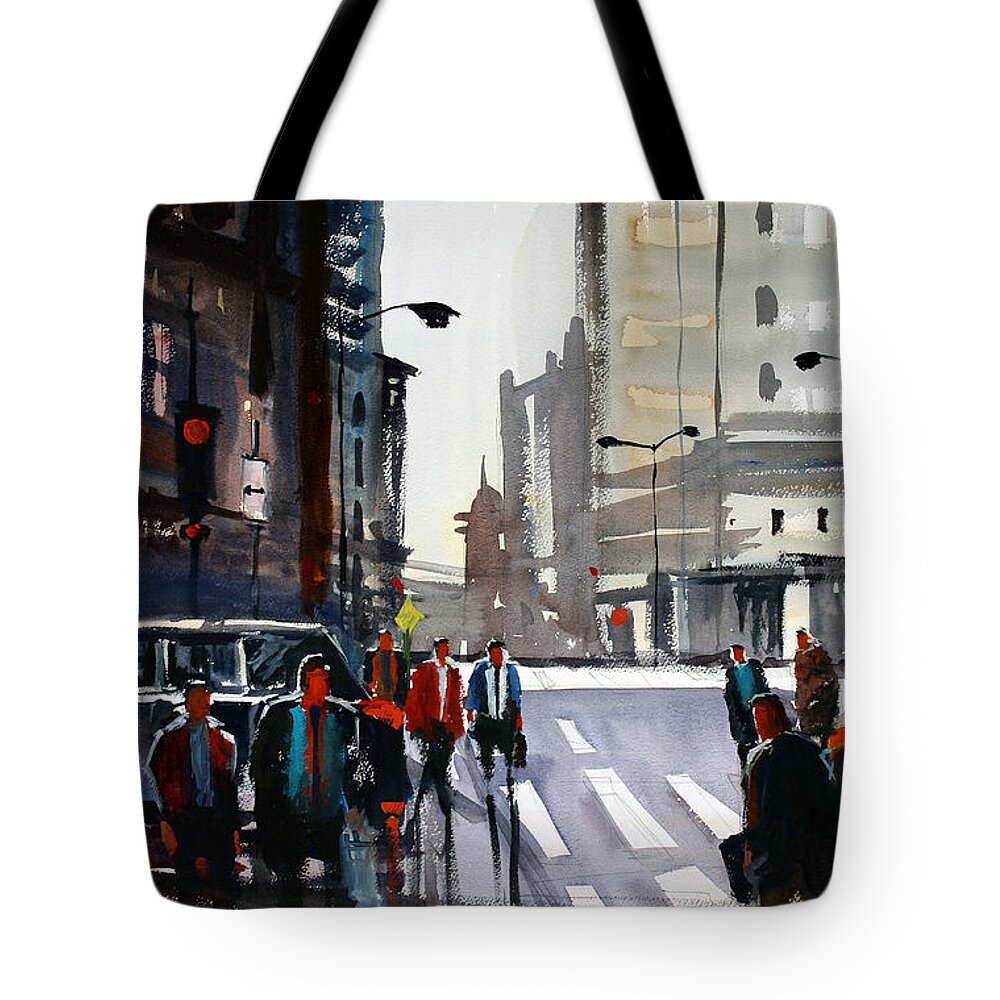 Ryan Radke Tote Bag featuring the painting Busy City - Chicago by Ryan Radke