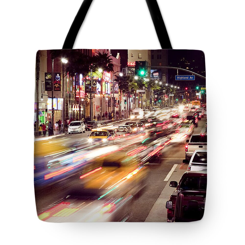 California Tote Bag featuring the photograph Busy Hollywood Boulevard at Night by Bryan Mullennix