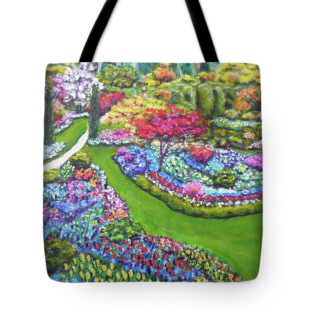 Butchart Gardens Tote Bag featuring the painting Butchart Gardens by Amelie Simmons