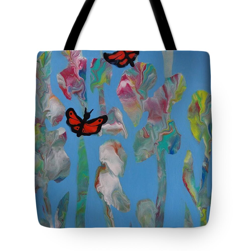 Flower Tote Bag featuring the painting Butterfly Glads by Kathleen Luther