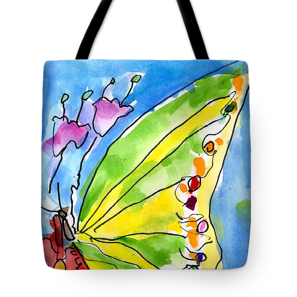 Butterfly Tote Bag featuring the painting Butterfly by Jeffrey Shutt Age Six