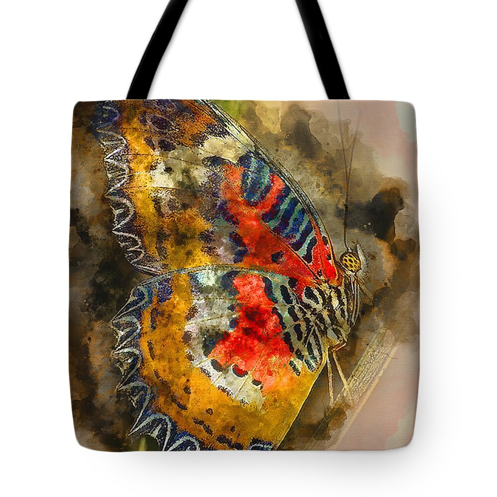 Watercolor Tote Bag featuring the digital art Butterfly by Mal-Z