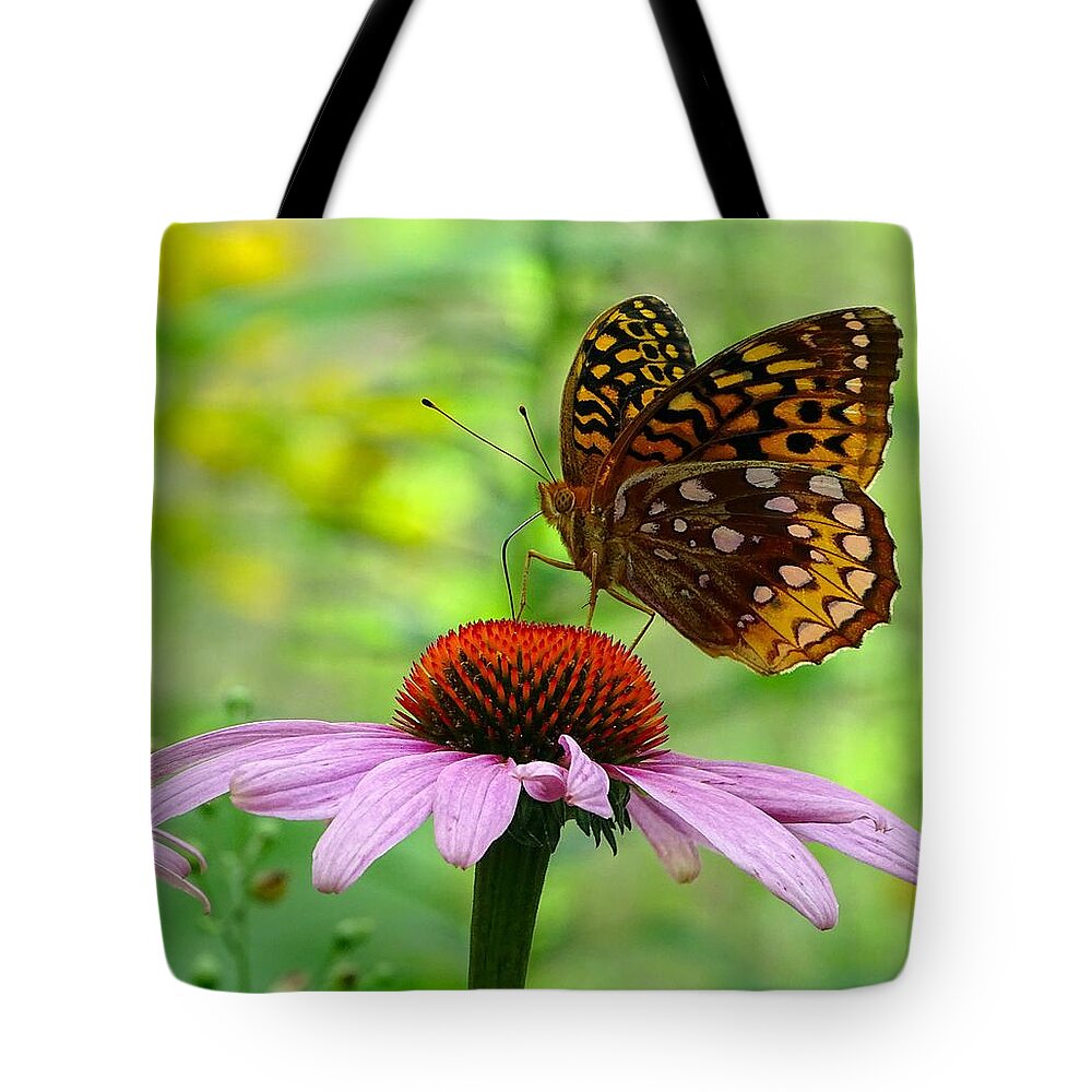 Butterfly On The Flower Tote Bag featuring the photograph Butterfly on the flower by Lilia S