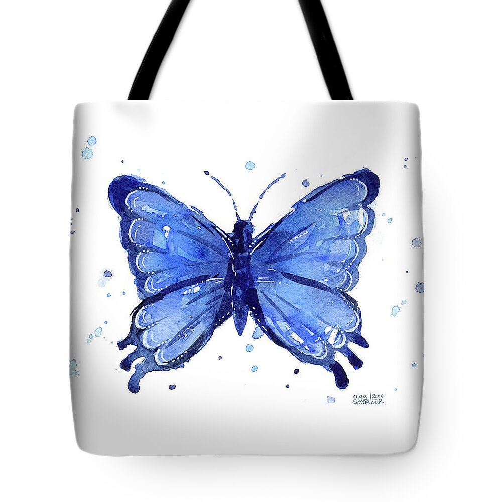 Watercolor Tote Bag featuring the painting Butterfly Watercolor Blue by Olga Shvartsur