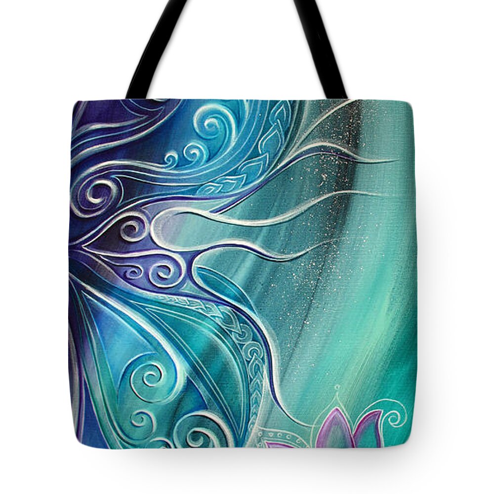 Butterfly Tote Bag featuring the painting Butterfly Wing with Lotus by Reina Cottier