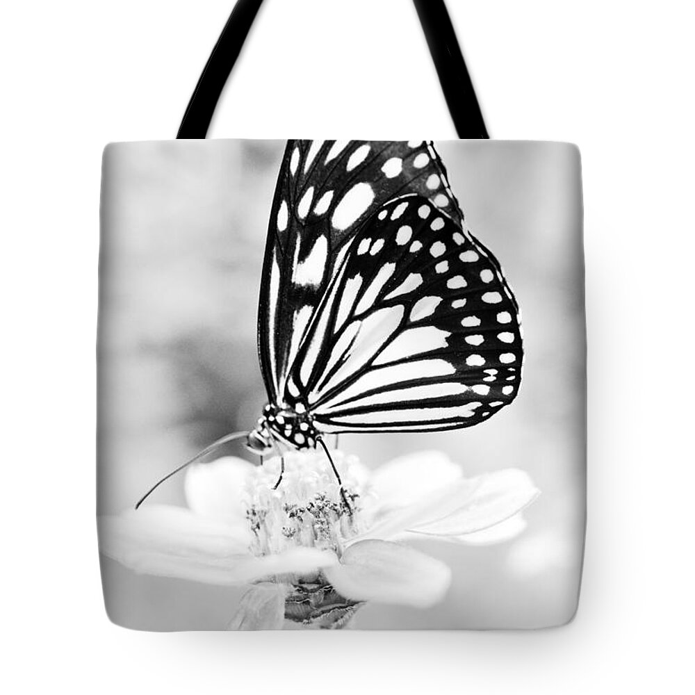 Butterfly Wings Tote Bag featuring the photograph Butterfly Wings 7 - Black And White by Marianna Mills