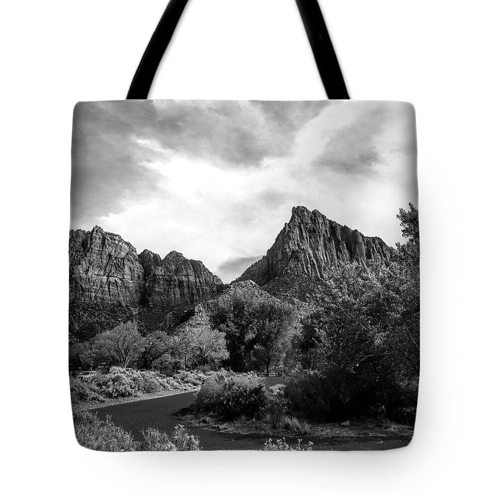 Zion National Park Tote Bag featuring the photograph BW Zion National Park USA by Chuck Kuhn