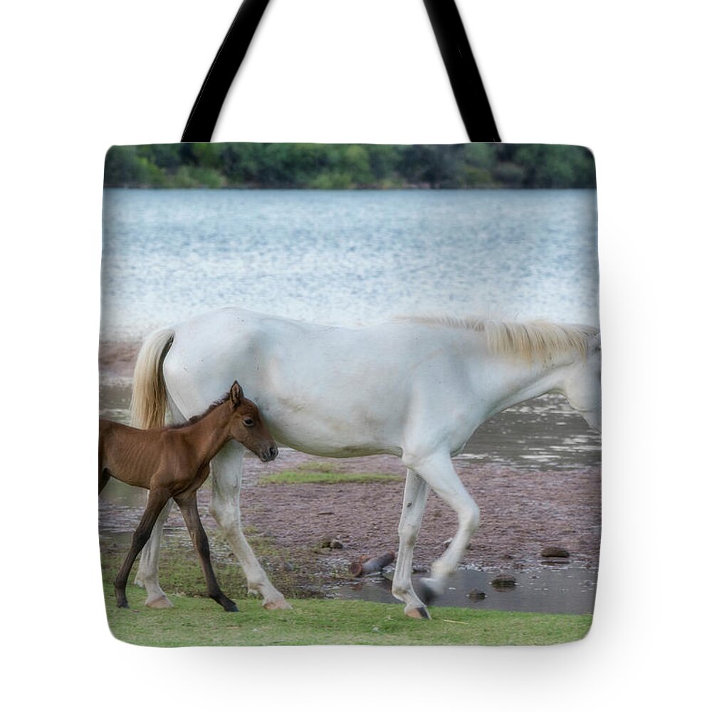 Wild Horses Tote Bag featuring the photograph By Mama's Side is a Good Place To Be by Saija Lehtonen