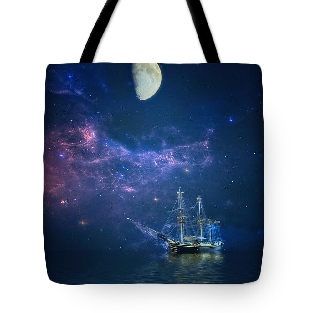 Moon Tote Bag featuring the photograph By way of the Moon and Stars by John Rivera
