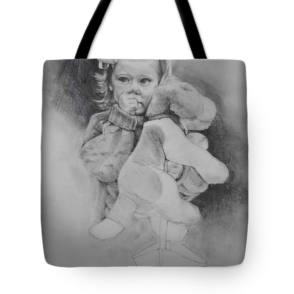 Pencil Portrait Tote Bag featuring the drawing Bye-Bye Bag by Jani Freimann