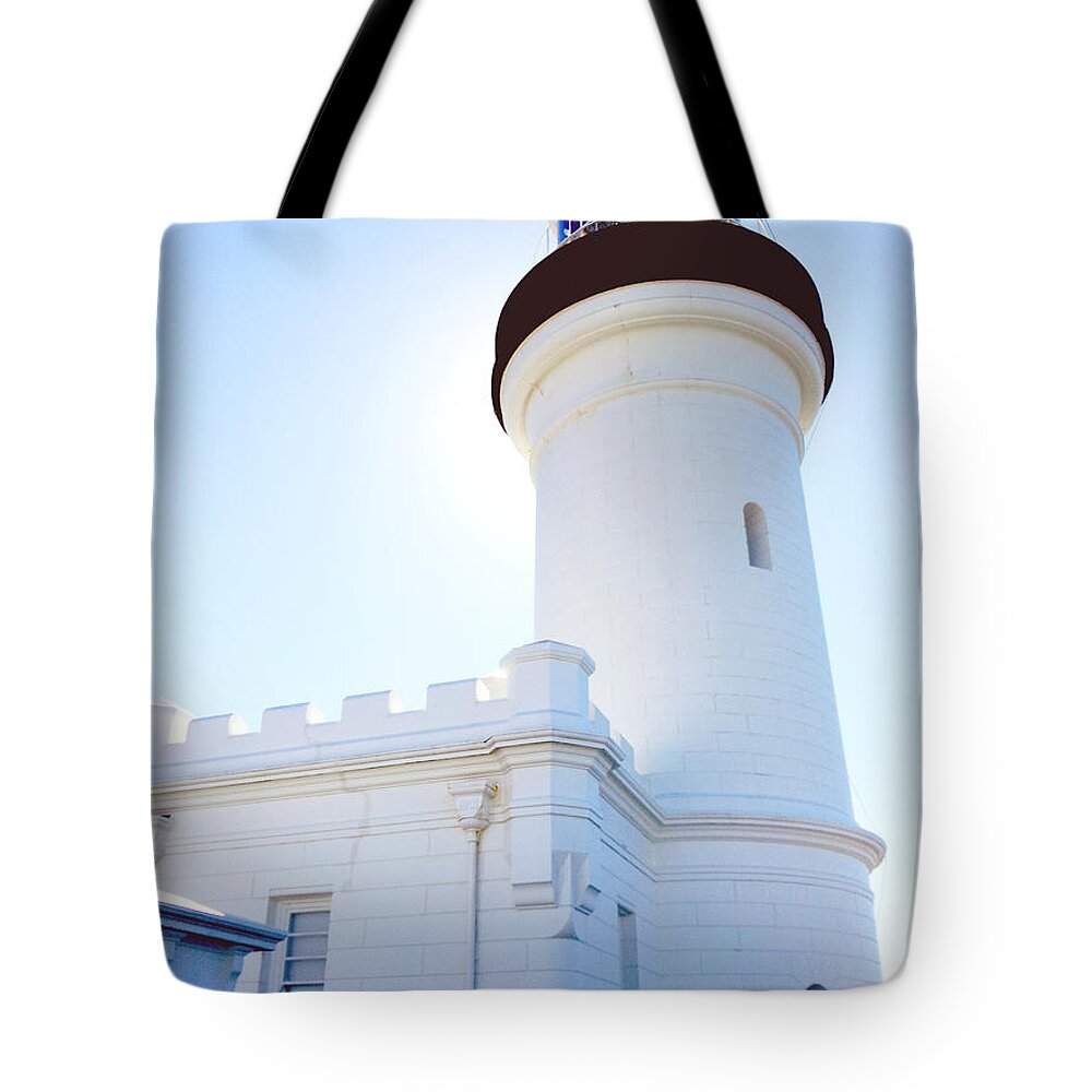 Byron Bay Tote Bag featuring the photograph Byron Lighthouse by Olivia Noakes