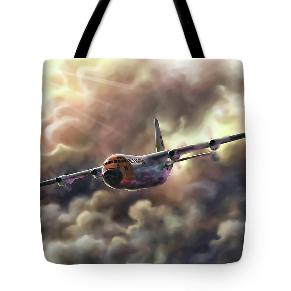 C-130 Hercules Tote Bag featuring the painting C-130 Hercules by David Luebbert