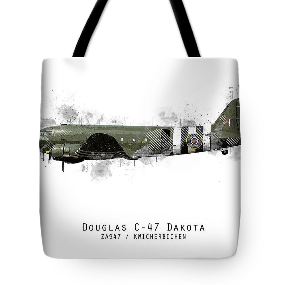 C-47 Dakota Bbmf Tote Bag featuring the digital art C-47 Dakota Sketch - Kwicherbichen by Airpower Art