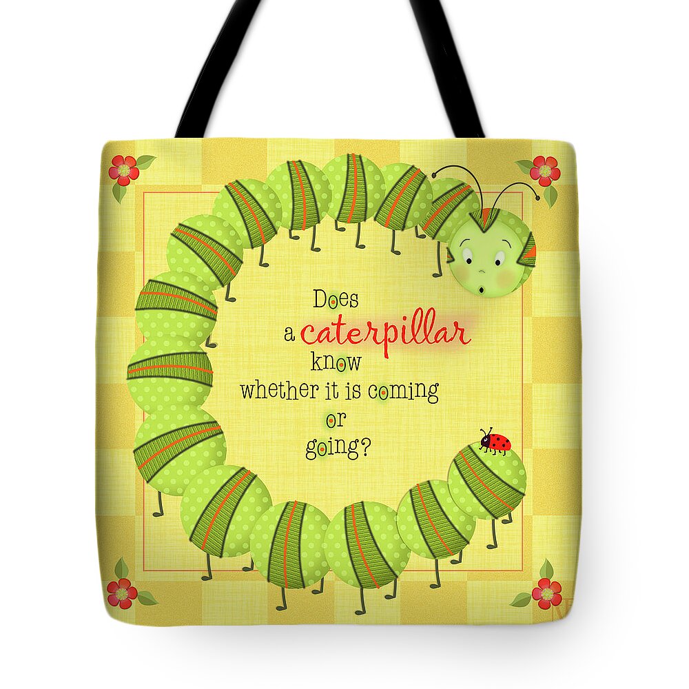 Letter Tote Bag featuring the digital art C is for Caterpillar by Valerie Drake Lesiak