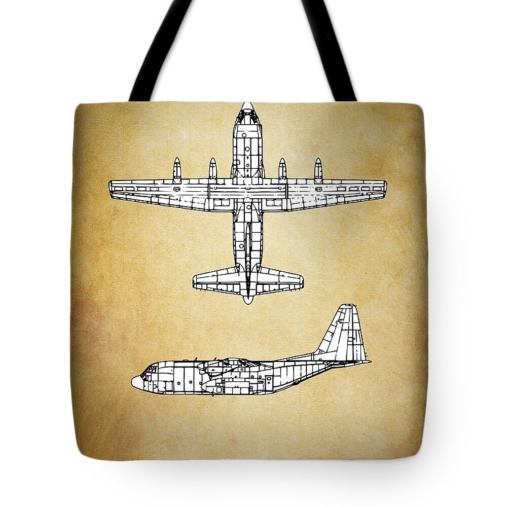 C130 Tote Bag featuring the digital art C130 Hercules Blueprint by Airpower Art