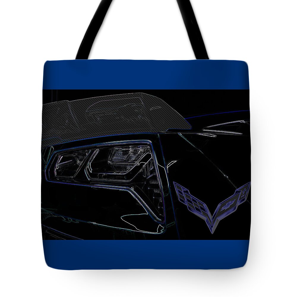 Corvette Tote Bag featuring the digital art C7 Corvette rear by Darrell Foster