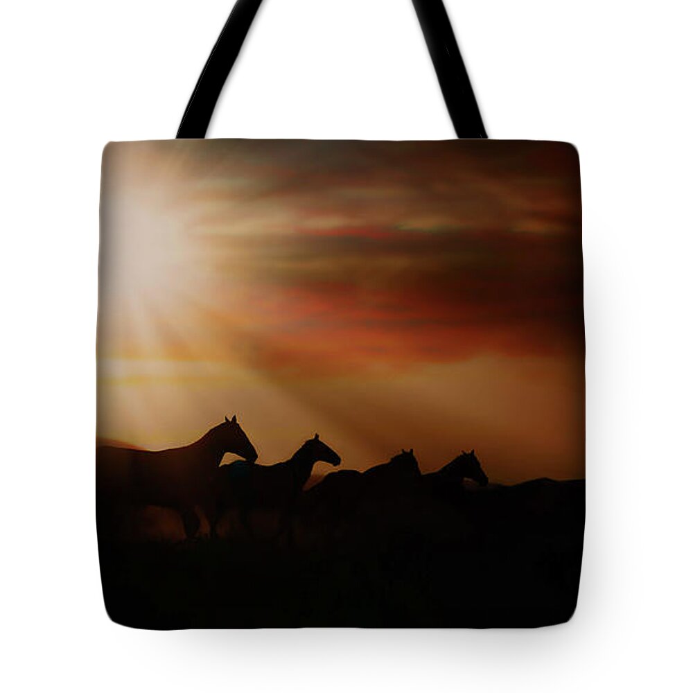 Horses Tote Bag featuring the photograph Caballo Sunset by Amanda Smith