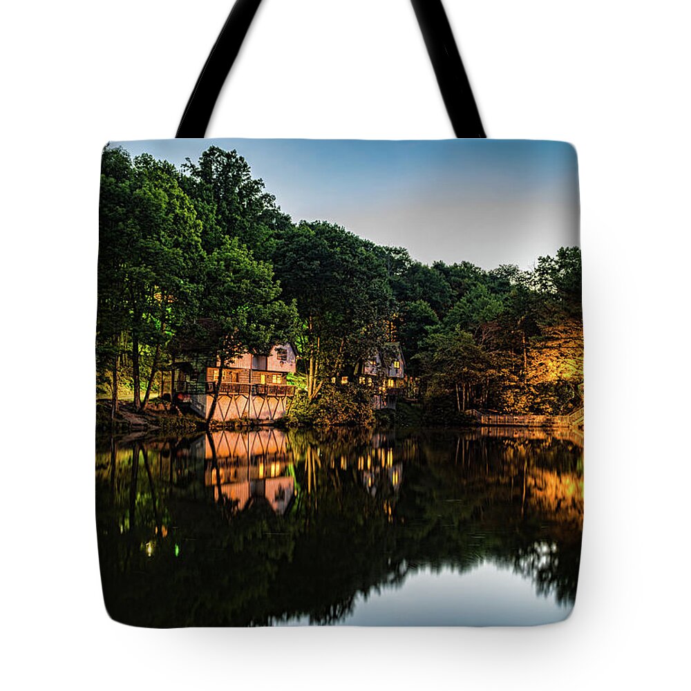 Cabin Tote Bag featuring the photograph Cabin Reflections by David Hart