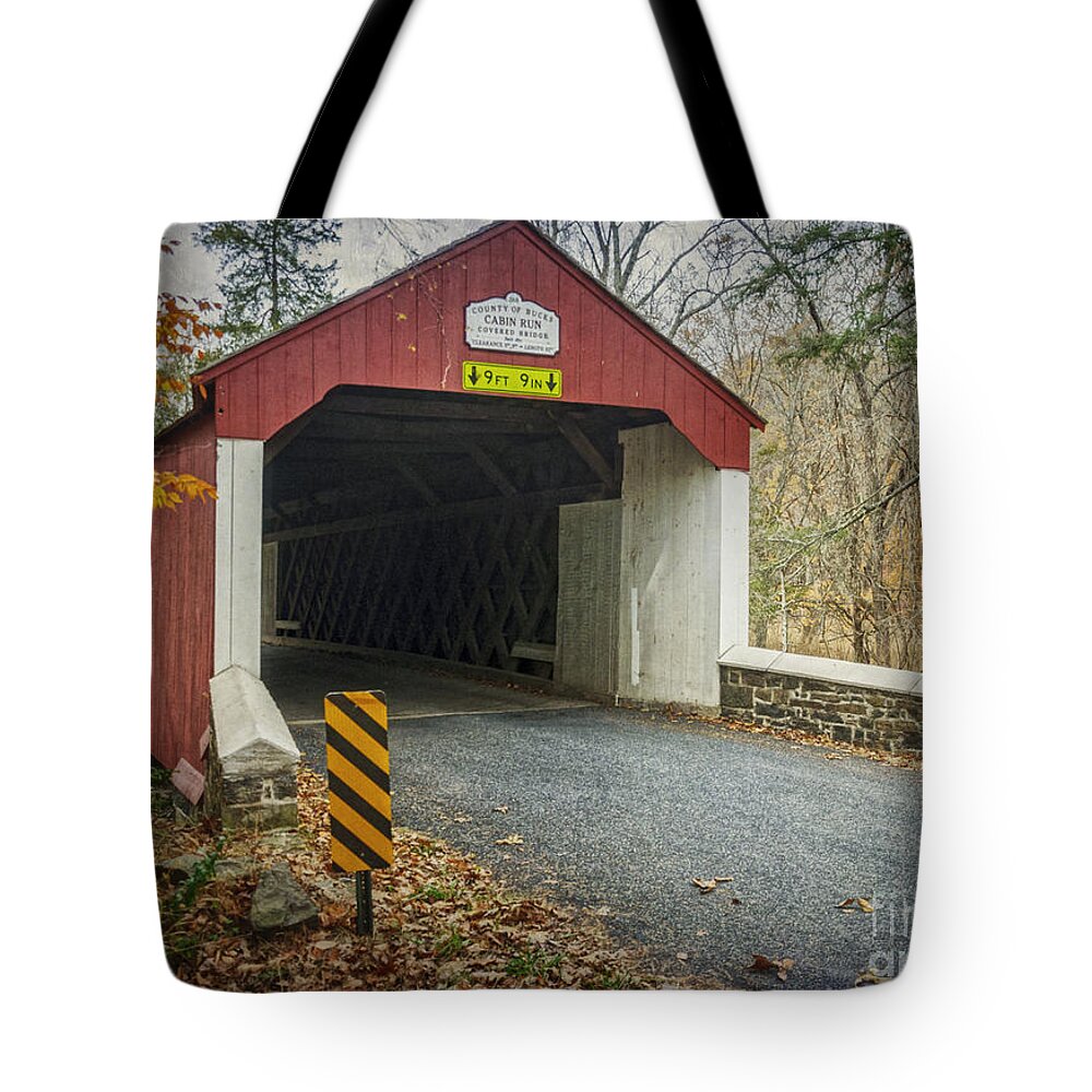 (day Or Daytime) Tote Bag featuring the photograph Cabin Run Covered Bridge by Debra Fedchin