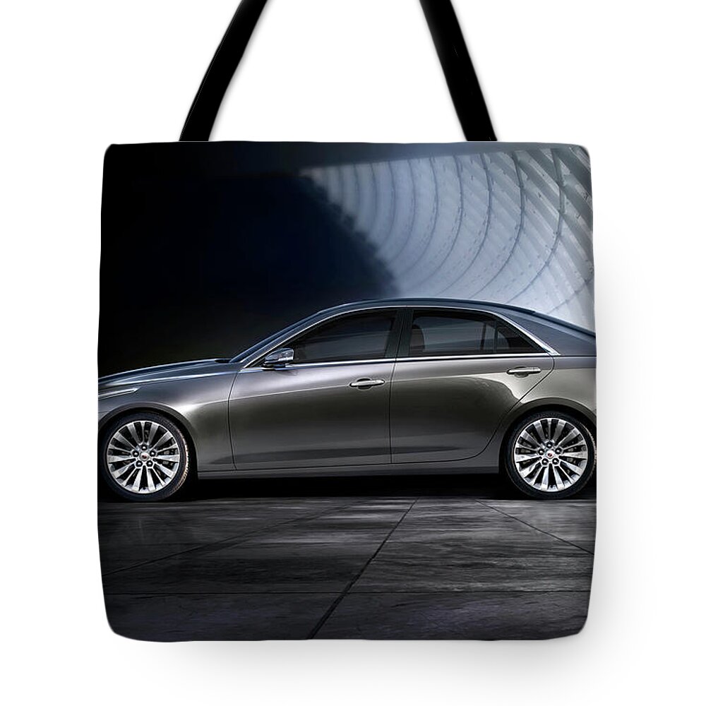 Cadillac Cts Tote Bag featuring the digital art cadillac CTS by Super Lovely
