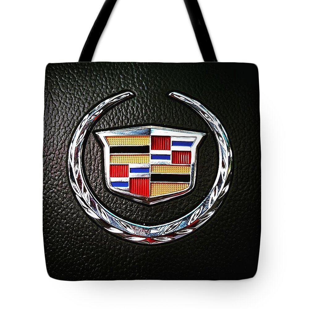 Cadillac Tote Bag featuring the photograph Cadillac Emblem by Britten Adams