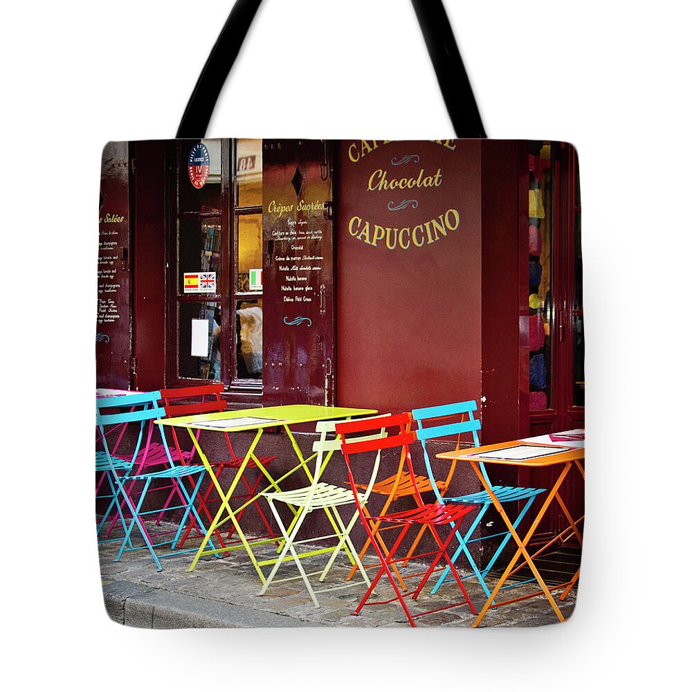 Paris Cafe Tote Bag featuring the photograph Cafe Color - Paris, France by Melanie Alexandra Price