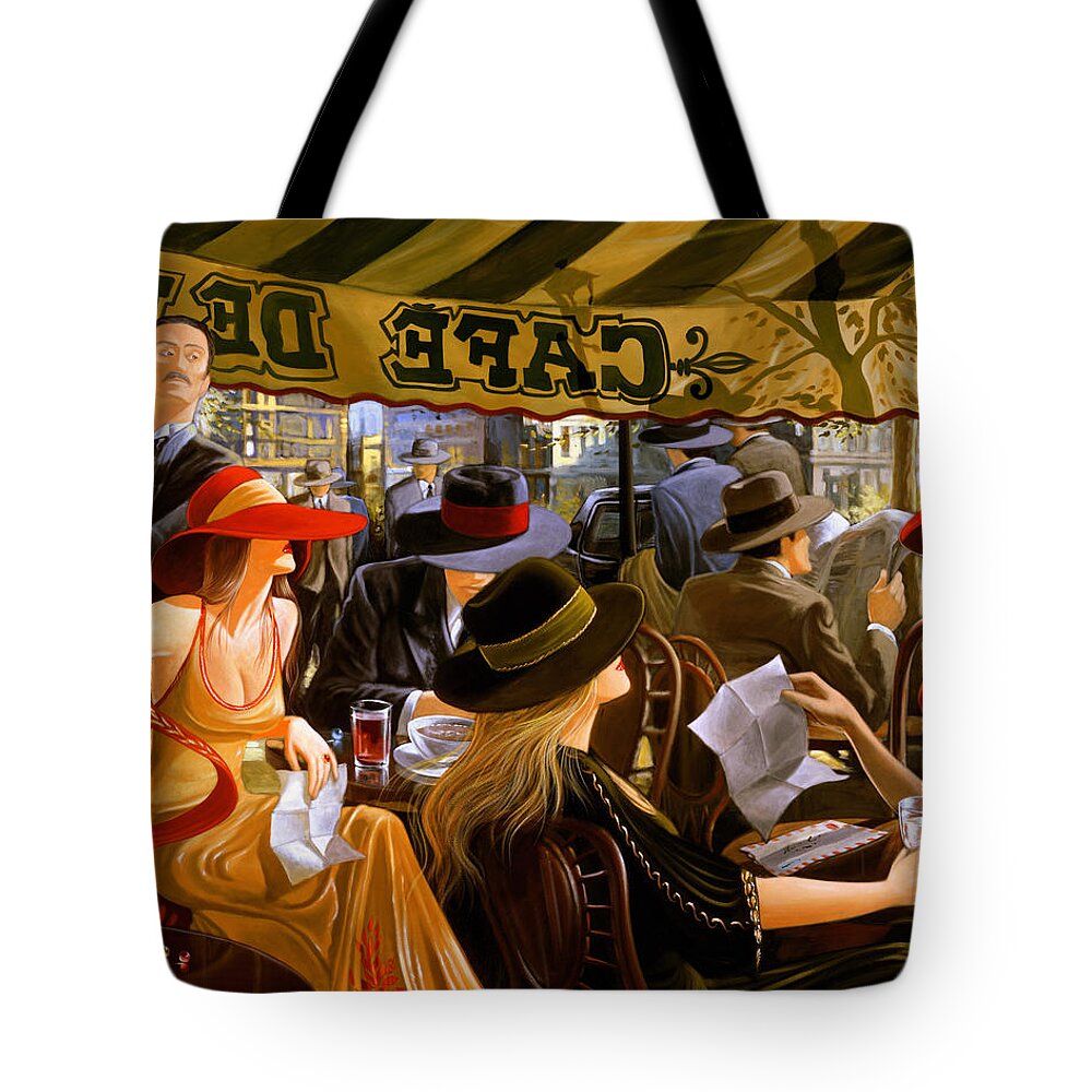 Cityscape Tote Bag featuring the painting Cafe De Vill by Victor Ostrovsky