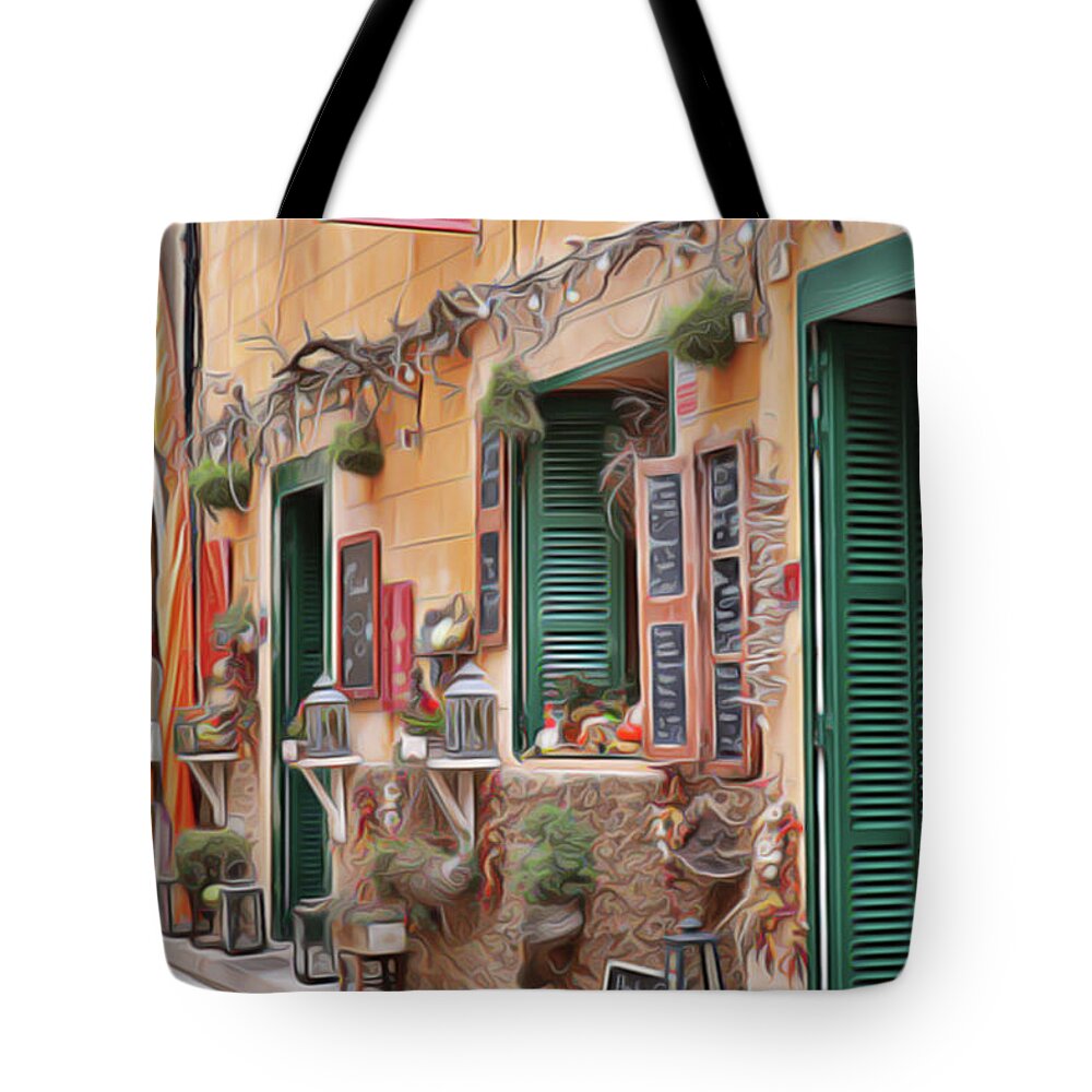 Cafe Tote Bag featuring the painting Cafe by Harry Warrick