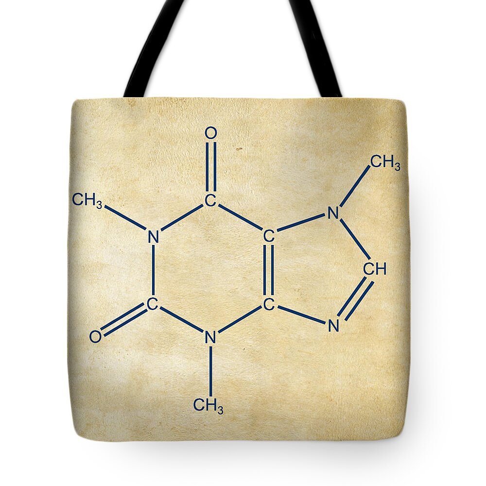 Caffeine Tote Bag featuring the digital art Caffeine Molecular Structure Vintage by Nikki Marie Smith