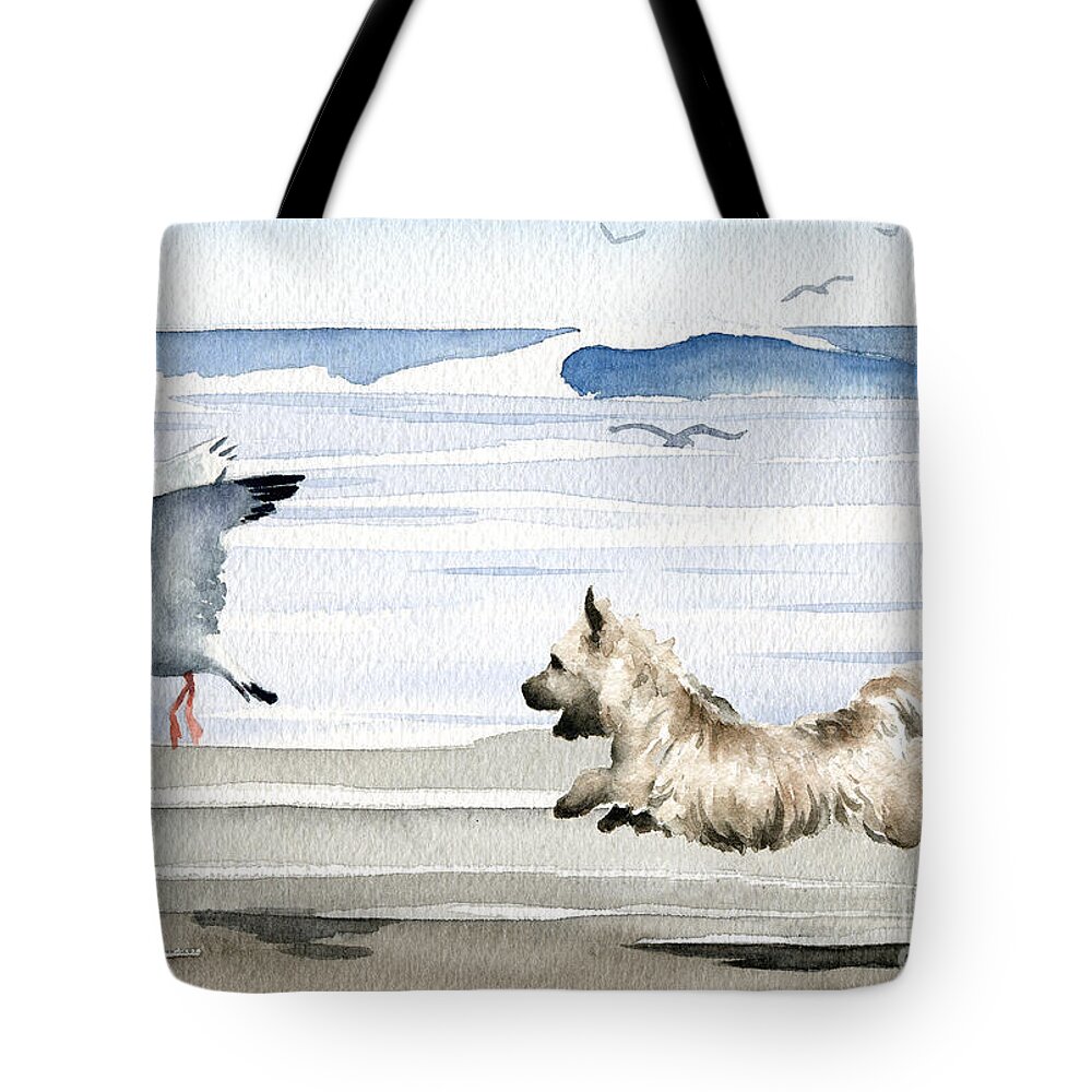 Cairn Terrier Tote Bag featuring the painting Cairn Terrier On The Beach by David Rogers