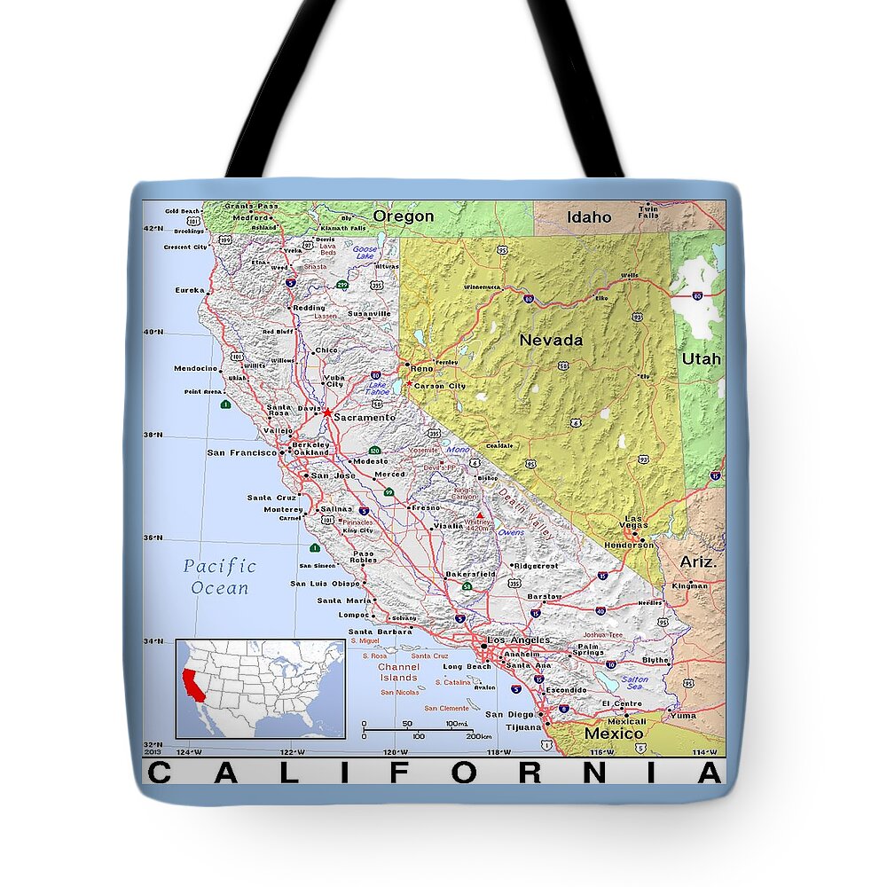 Map Tote Bag featuring the photograph California Modern Map by Florene Welebny